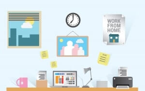 Working from home vector with desk and office equipment